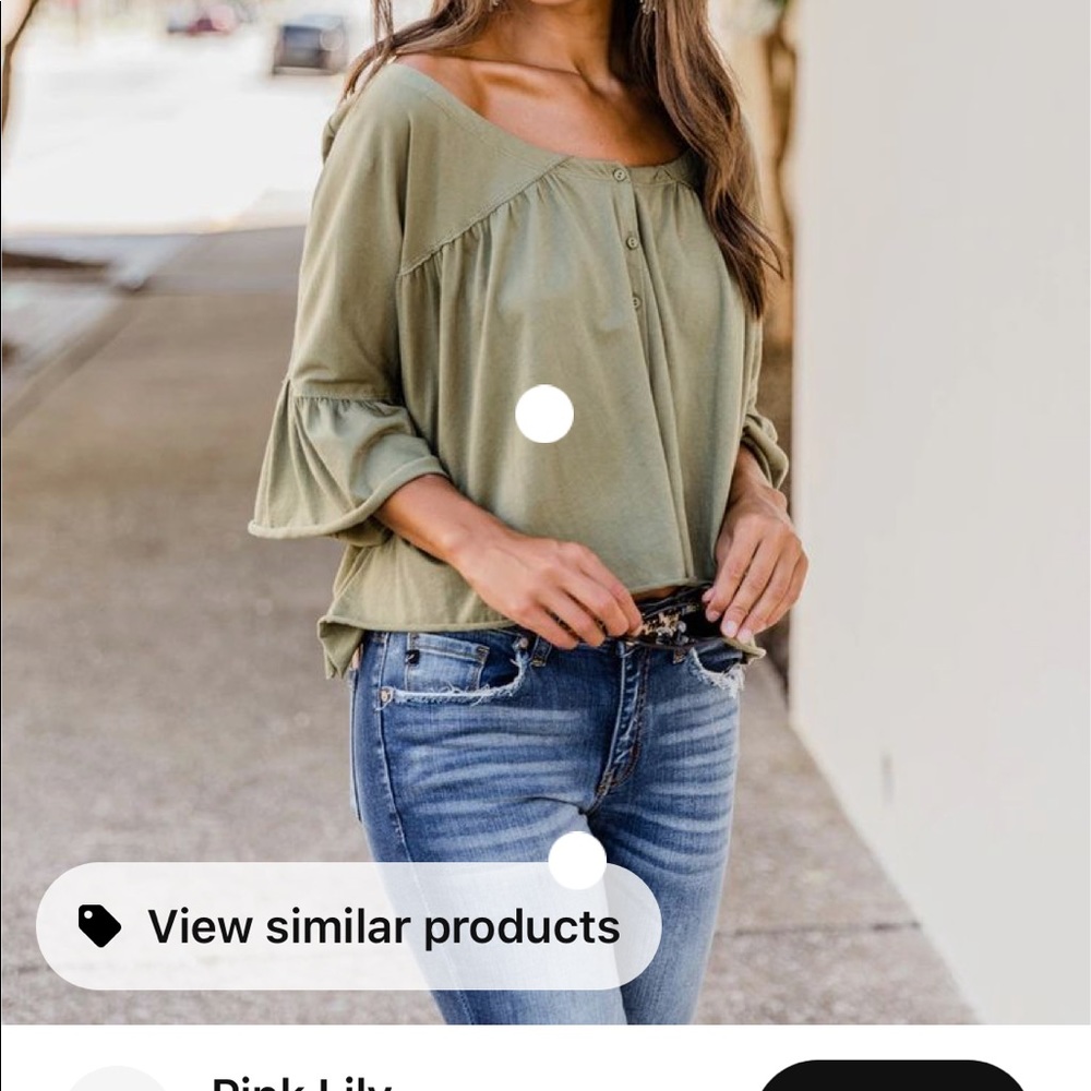 Pink Lily “Stay On My Mind Olive Cropped Blouse”